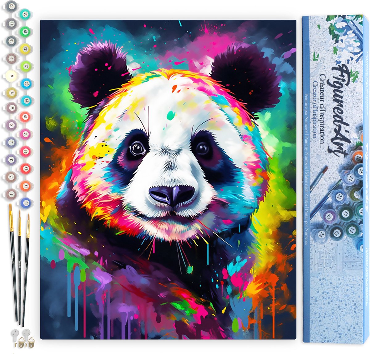 FiguredArt Schilderen op Nummer Volwassenen canvas Kleurrijke Abstracte Panda- Handwerk acrylverf Kit DIY Compleet - 40x50cm zonder frame
